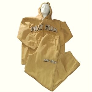 VTG Phat Farm HoodieTrack Suit Mens XL Beige Wheat Full Zip Baggy Sweatsuit Y2K